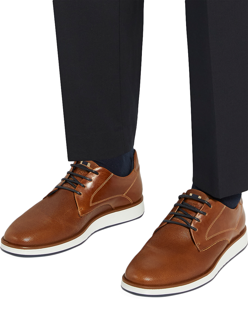 Product image 2 of 6, which shows Dune London Wide Fit Beko Perforated Leather Gibson Shoes, Tan, 6