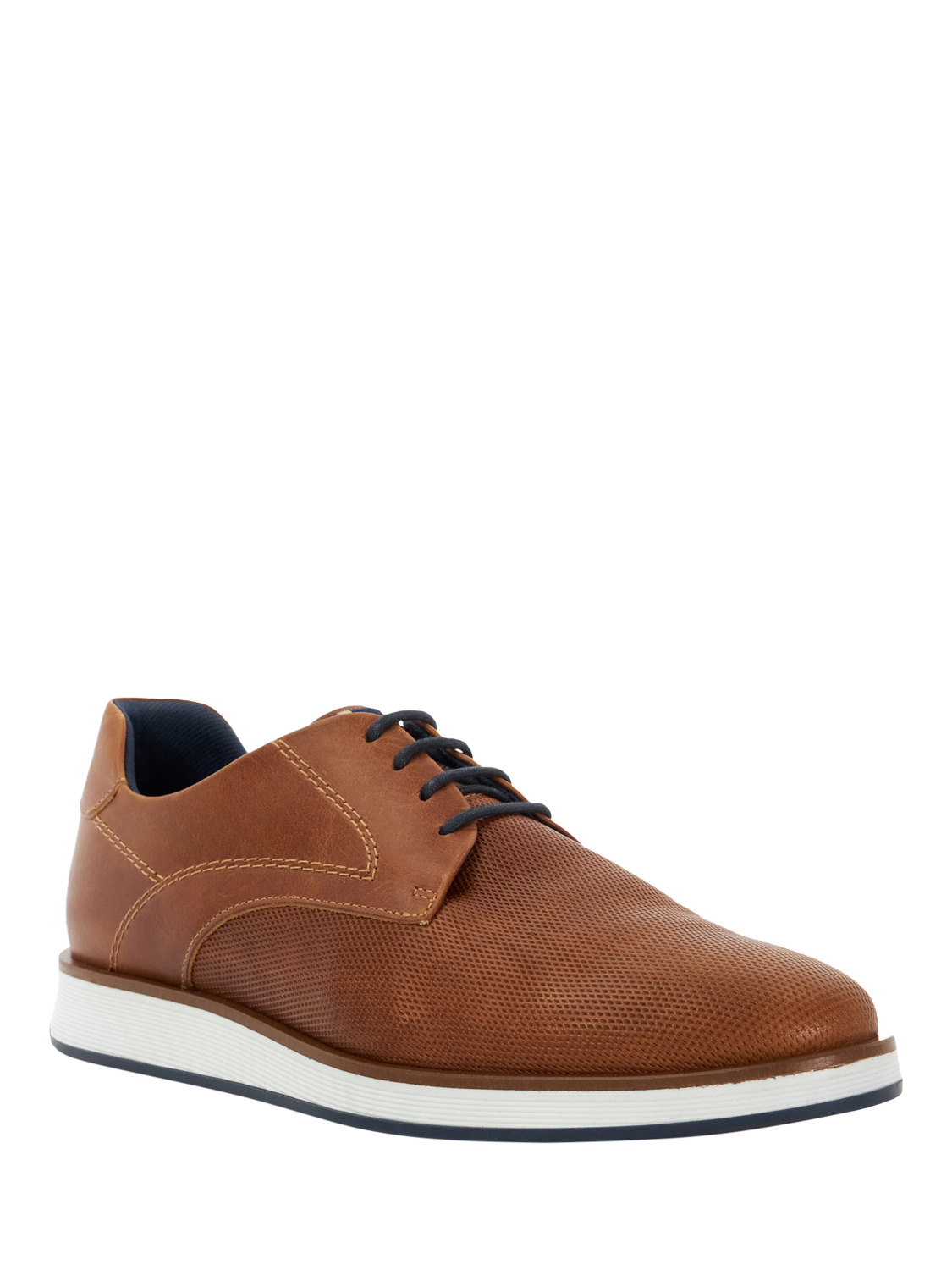 Product image 3 of 6, which shows Dune London Wide Fit Beko Perforated Leather Gibson Shoes, Tan, 6