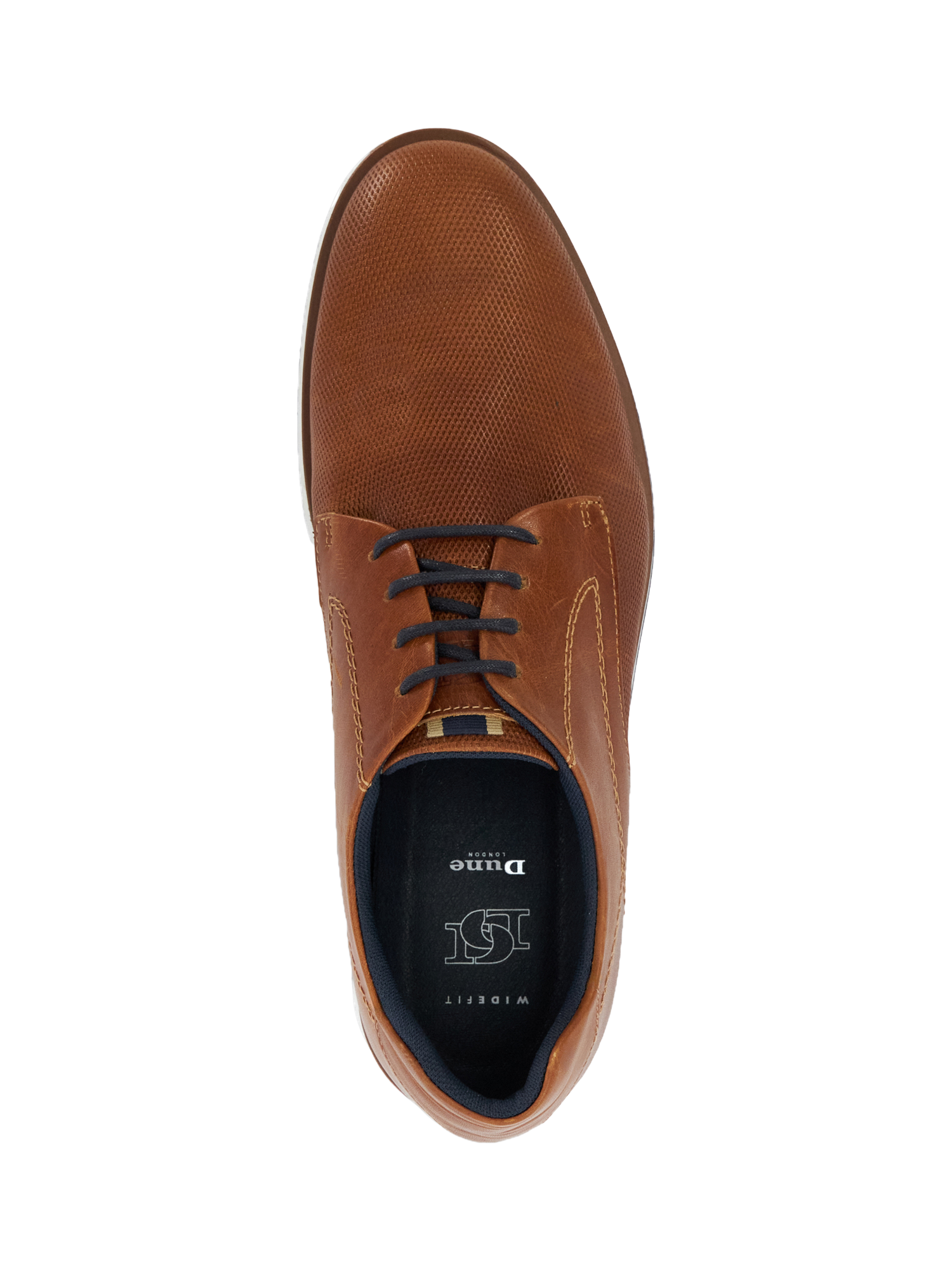 Product image 5 of 6, which shows Dune London Wide Fit Beko Perforated Leather Gibson Shoes, Tan, 6
