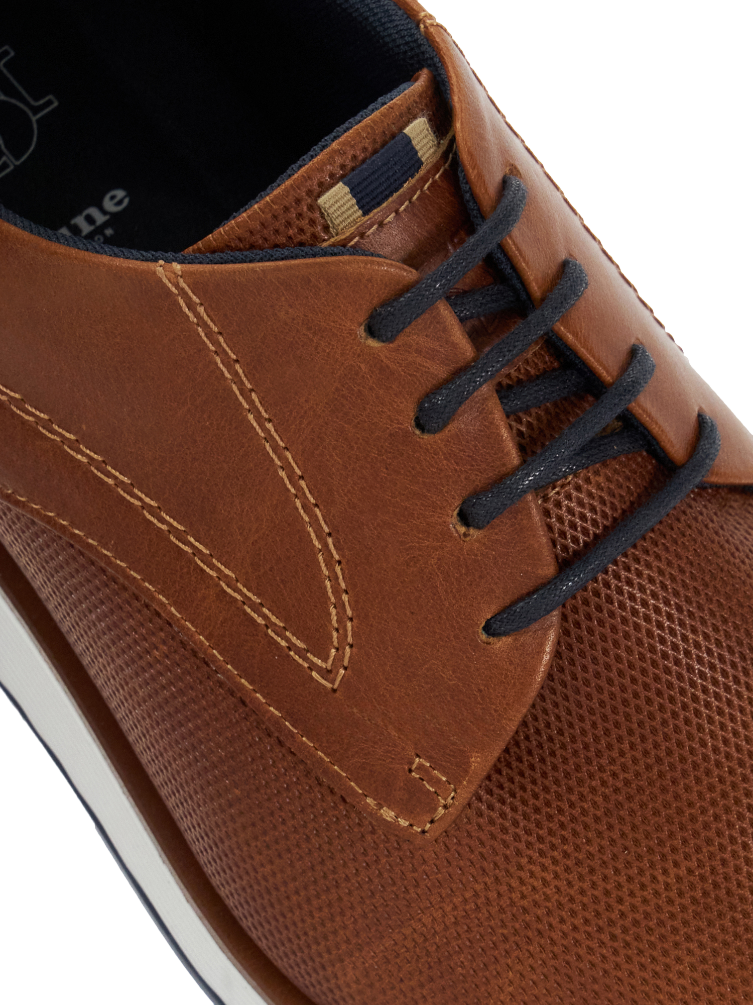 Product image 6 of 6, which shows Dune London Wide Fit Beko Perforated Leather Gibson Shoes, Tan, 6