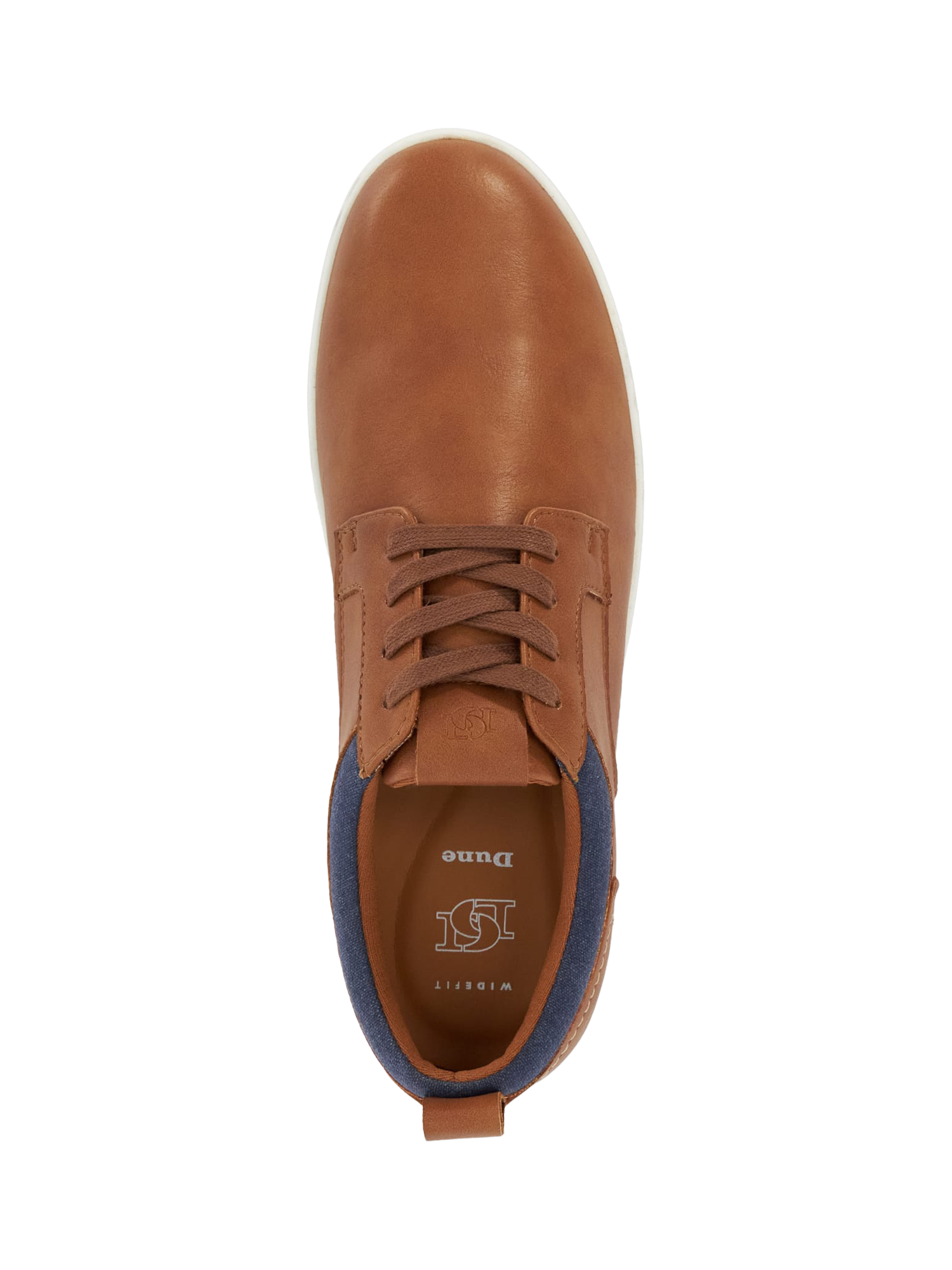 Product image 5 of 5, which shows Dune London Travels Wide Fit Lace-Up Trainers, Tan, 6