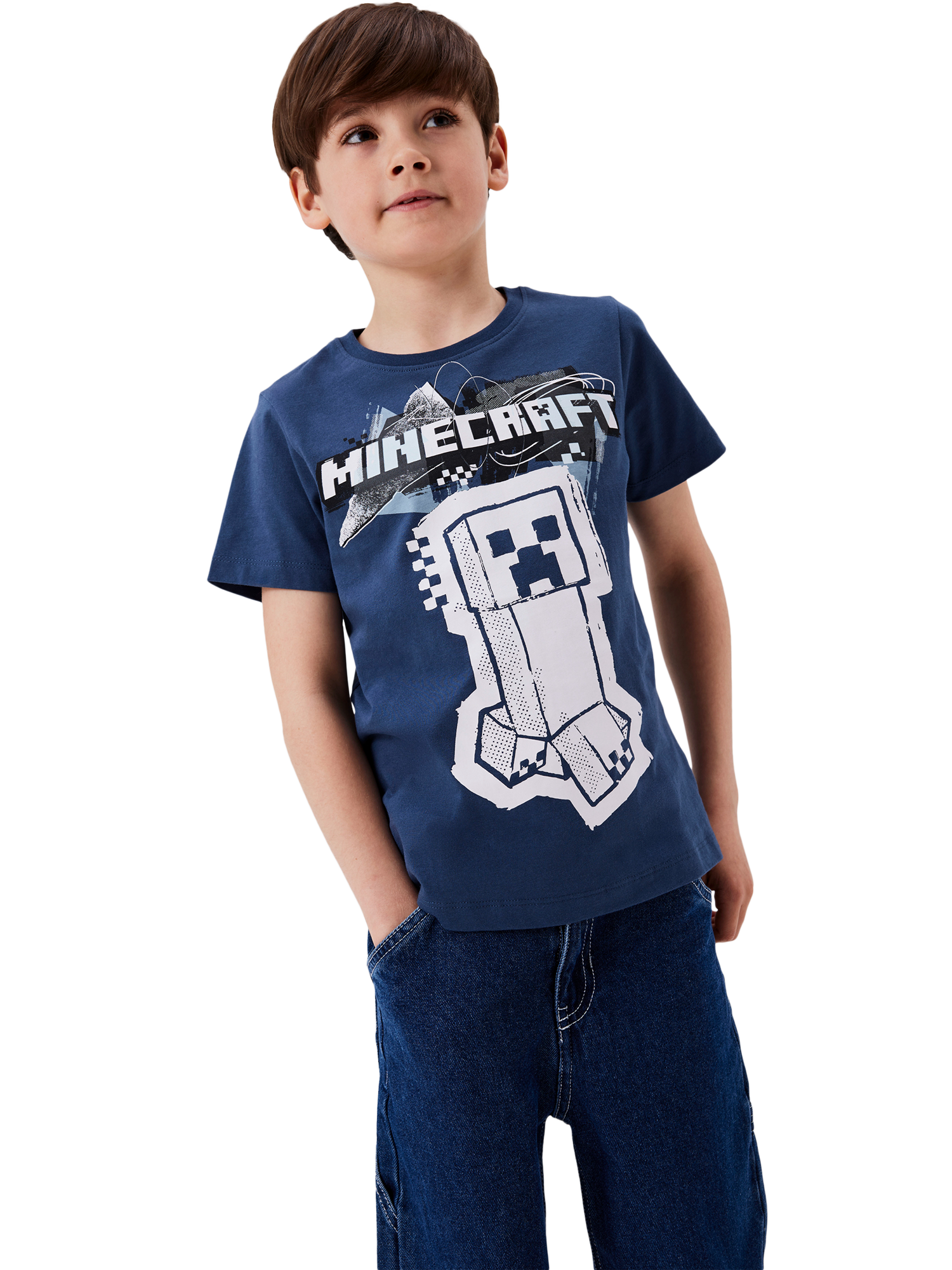 NAME IT Kids' Minecraft T-Shirt, Dark Denim