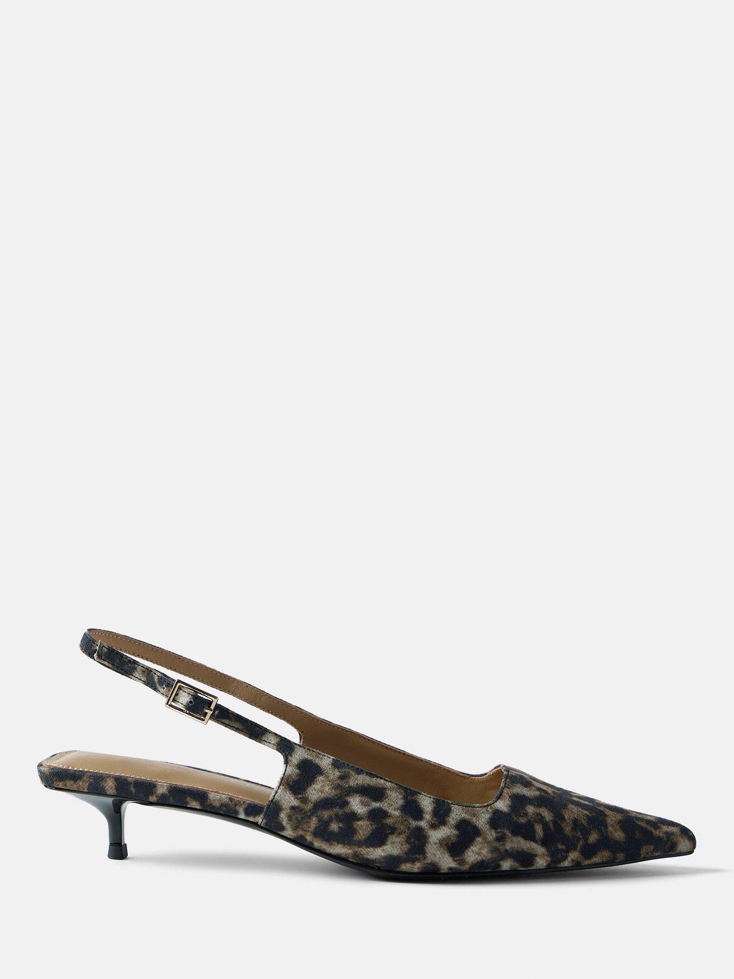 Product image 1 of 5, which shows Mint Velvet Leopard Print Kitten Heel Slingback Court Shoes, Multi, 3