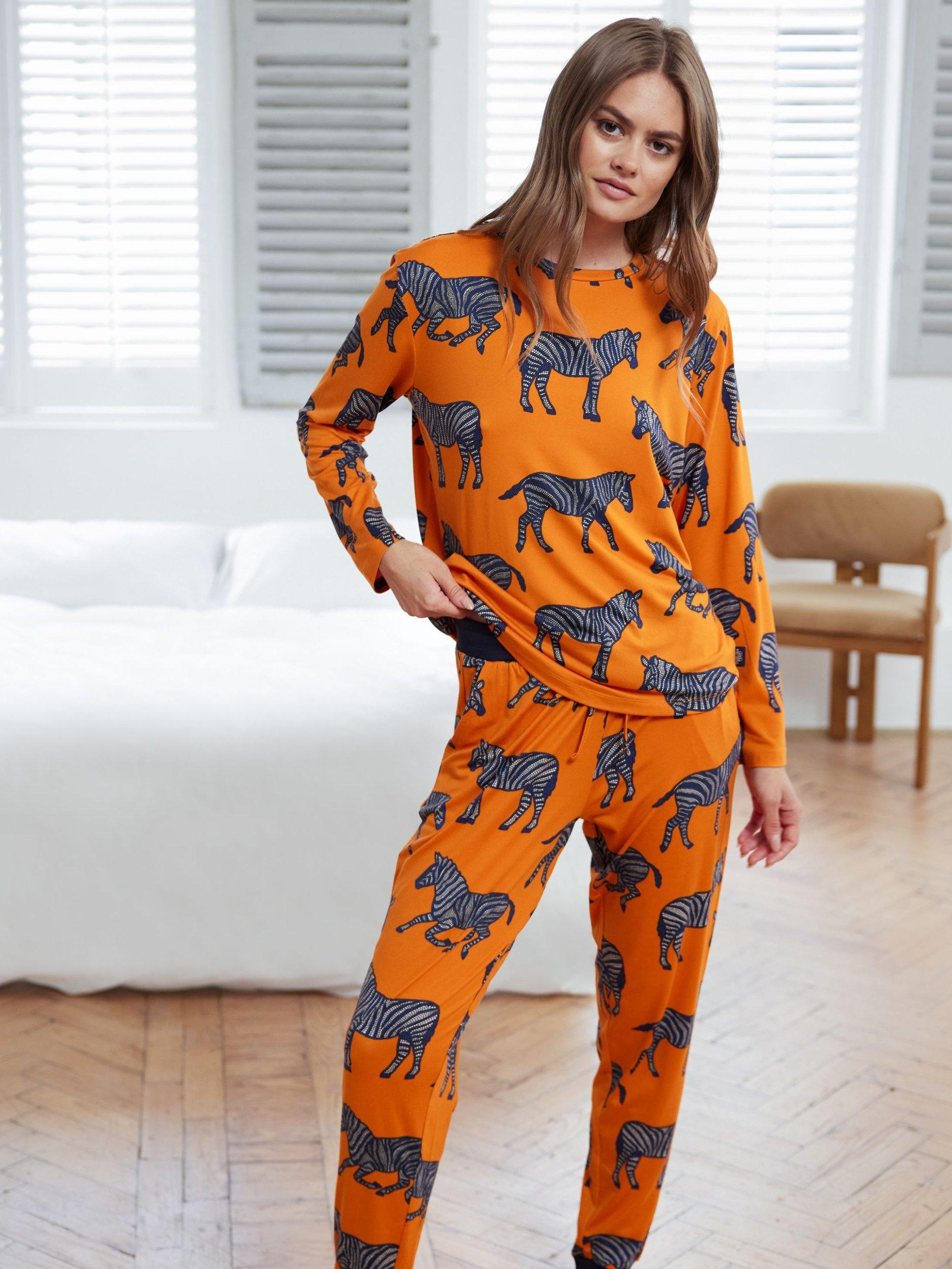 Chelsea Peers Zebra Shirt Long Pyjama Set, Orange/Multi