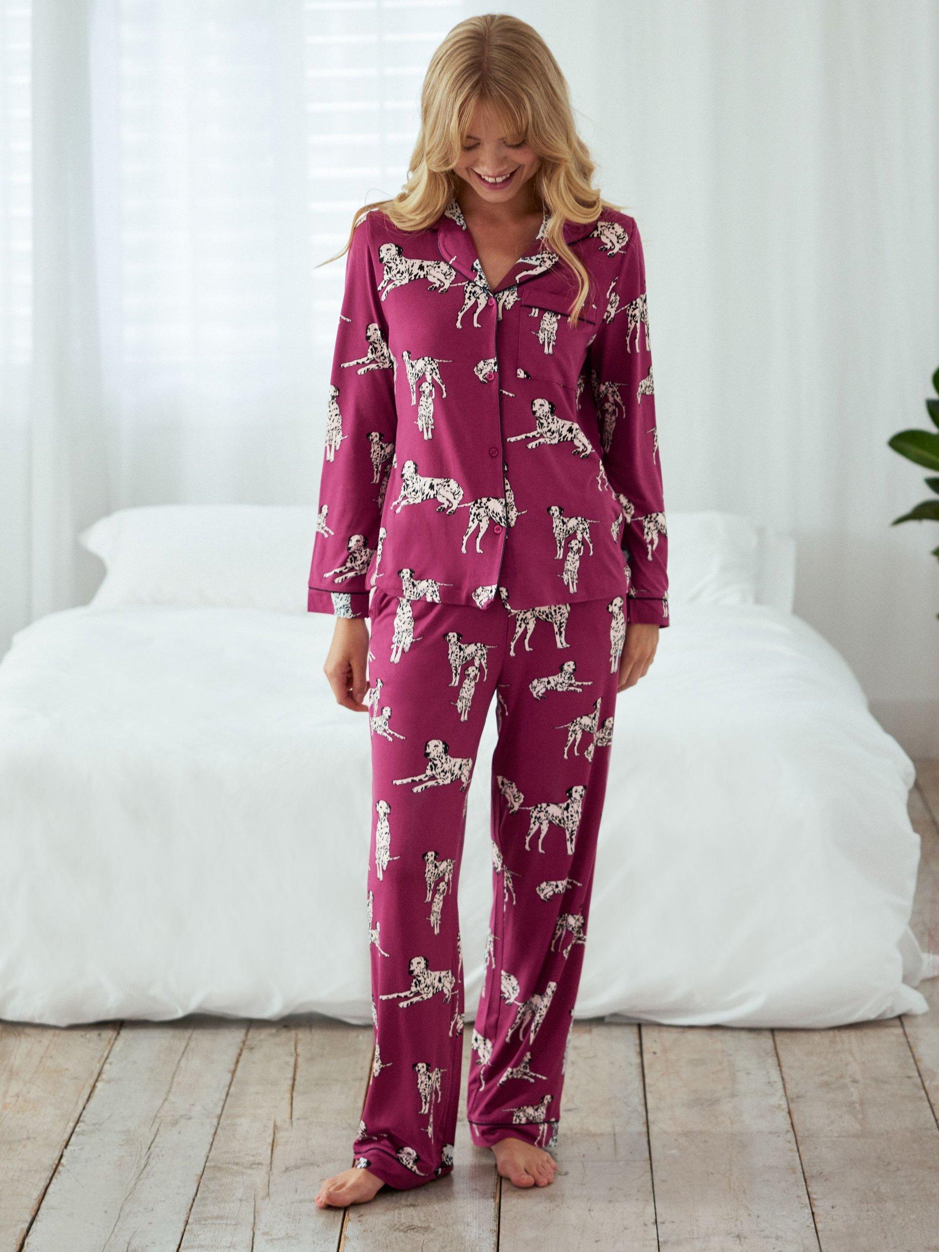 Chelsea Peers Dalmation Shirt Long Pyjama Set Burgundy Multi