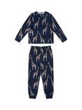 Chelsea Peers Kids' Organic Cotton Giraffe Print Pyjamas, Navy/Multi