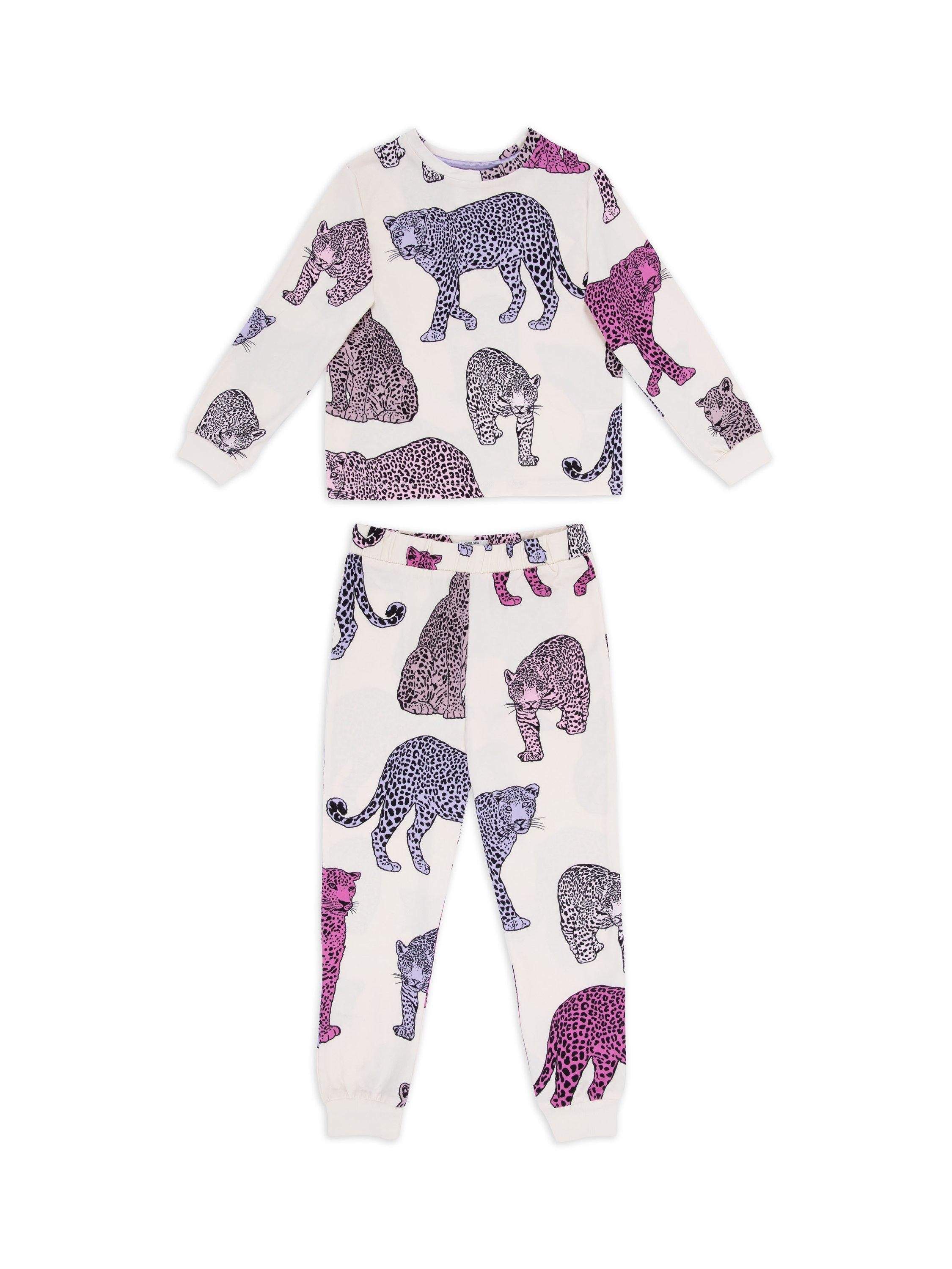 Chelsea Peers Kids' Leopard Pyjamas, Off White/Multi