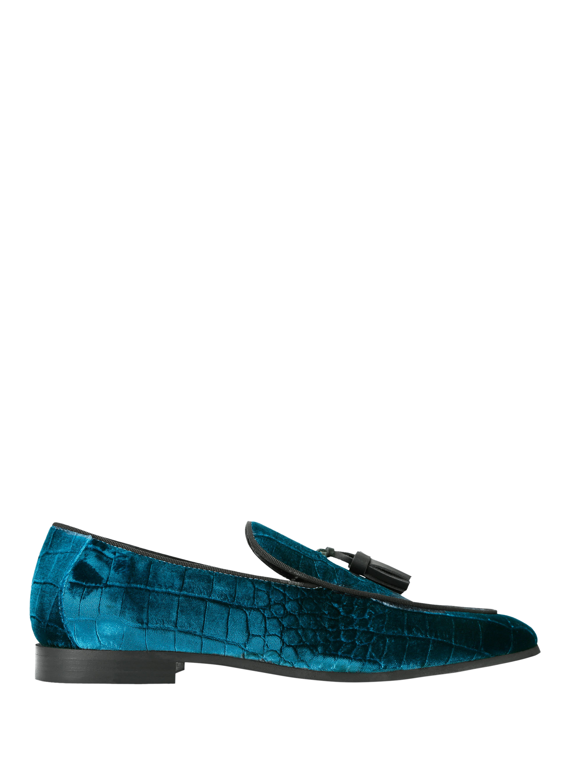 Product image 1 of 4, which shows Kurt Geiger London Henry Velvet Croc Embossed Slip On Loafers, Teal, 6