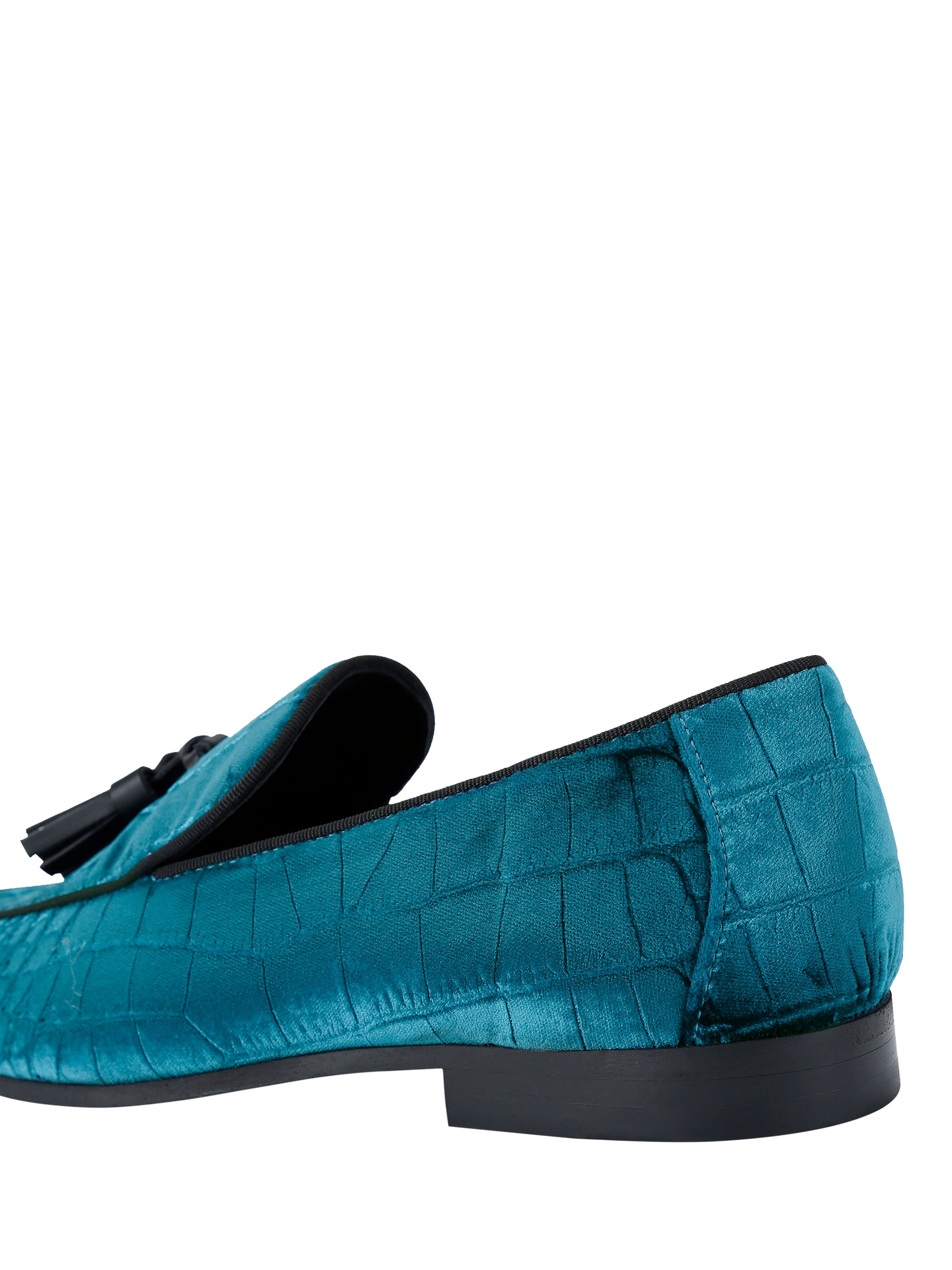 Product image 3 of 4, which shows Kurt Geiger London Henry Velvet Croc Embossed Slip On Loafers, Teal, 6