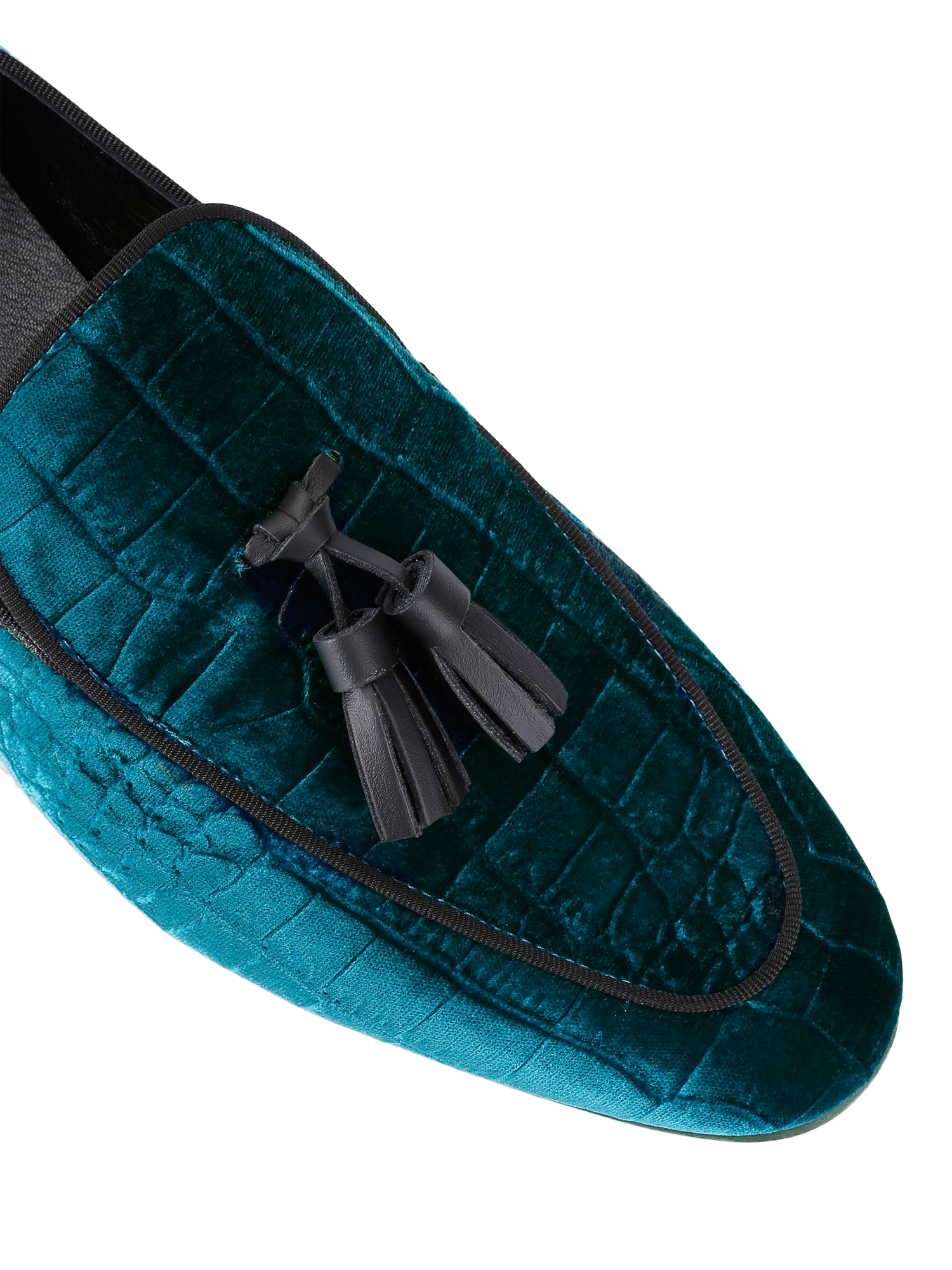 Product image 4 of 4, which shows Kurt Geiger London Henry Velvet Croc Embossed Slip On Loafers, Teal, 6