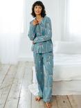 Chelsea Peers Giraffe Organic Cotton Blend Shirt Long Pyjama Set, Blue