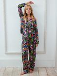 Chelsea Peers Temple Leopard Shirt Long Pyjama Set, Navy/Multi