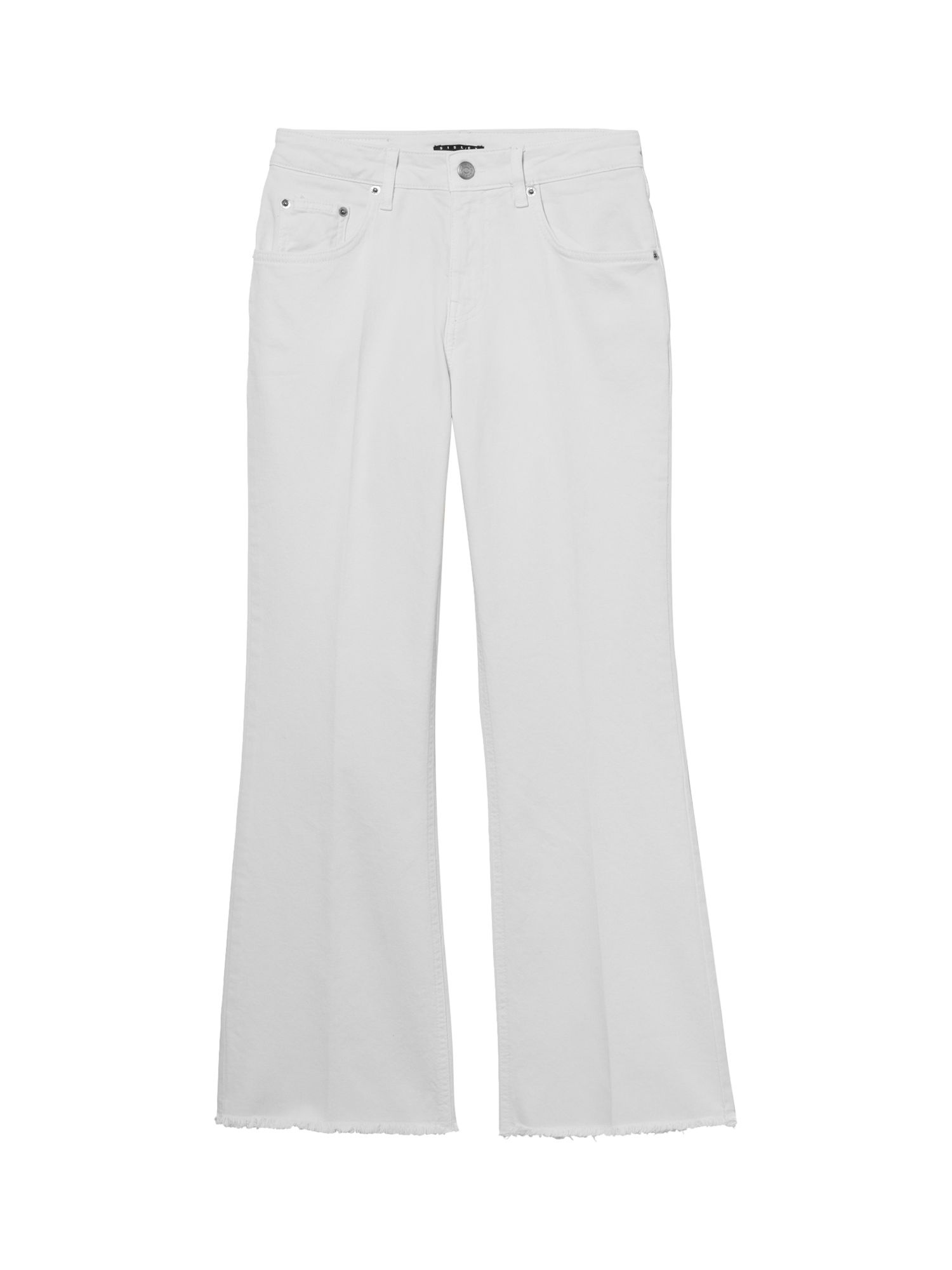 Product image 5 of 6, which shows SISLEY Flared Frayed Hem Jeans, Cream, 26R