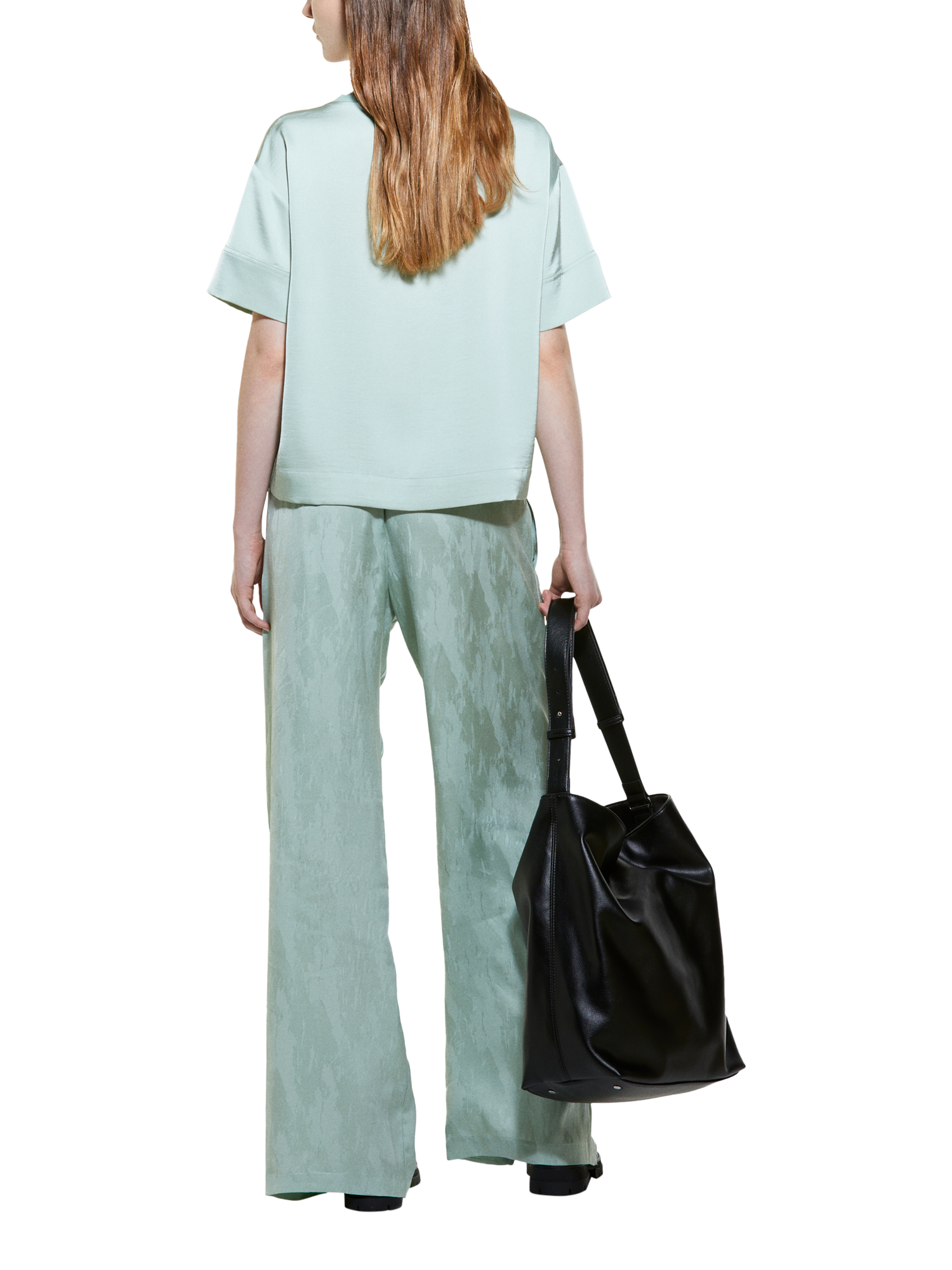Product image 2 of 4, which shows SISLEY Satin Short Sleeve Top, Light Green, XS