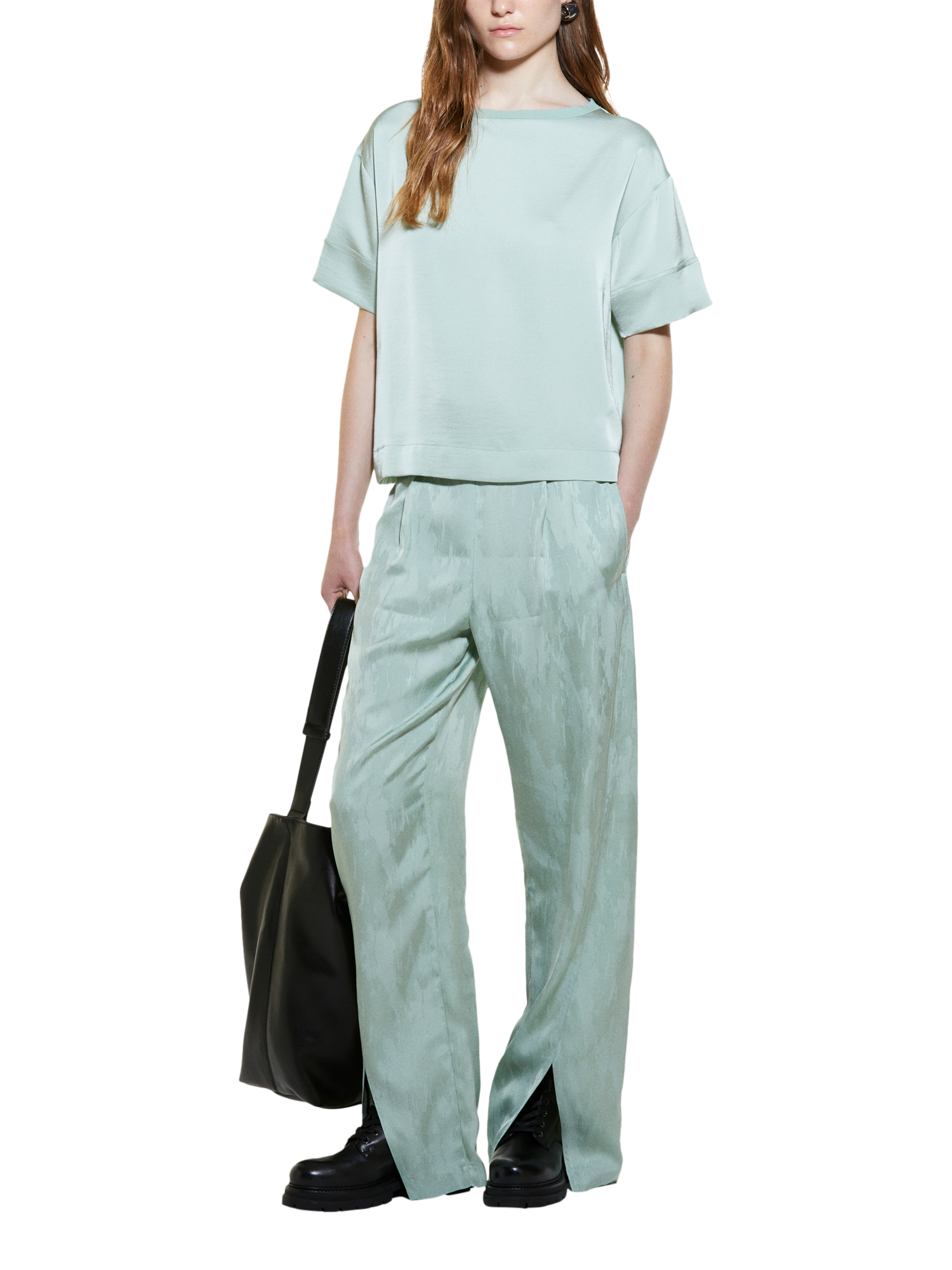 Product image 3 of 4, which shows SISLEY Satin Short Sleeve Top, Light Green, XS