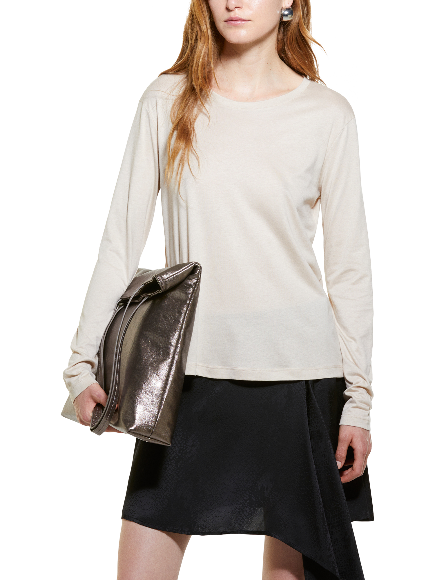 SISLEY Cotton Modal Long Sleeve Top, Beige