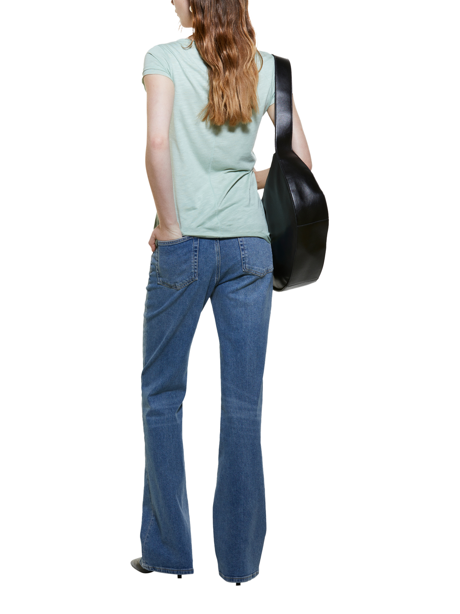 Product image 2 of 5, which shows SISLEY Cotton Blend V-Neck T-Shirt, Light Green, XS