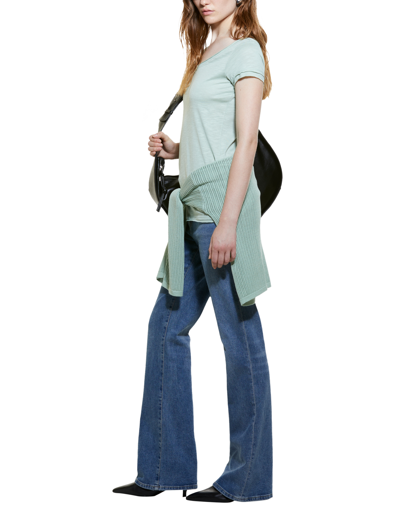 Product image 4 of 5, which shows SISLEY Cotton Blend V-Neck T-Shirt, Light Green, XS