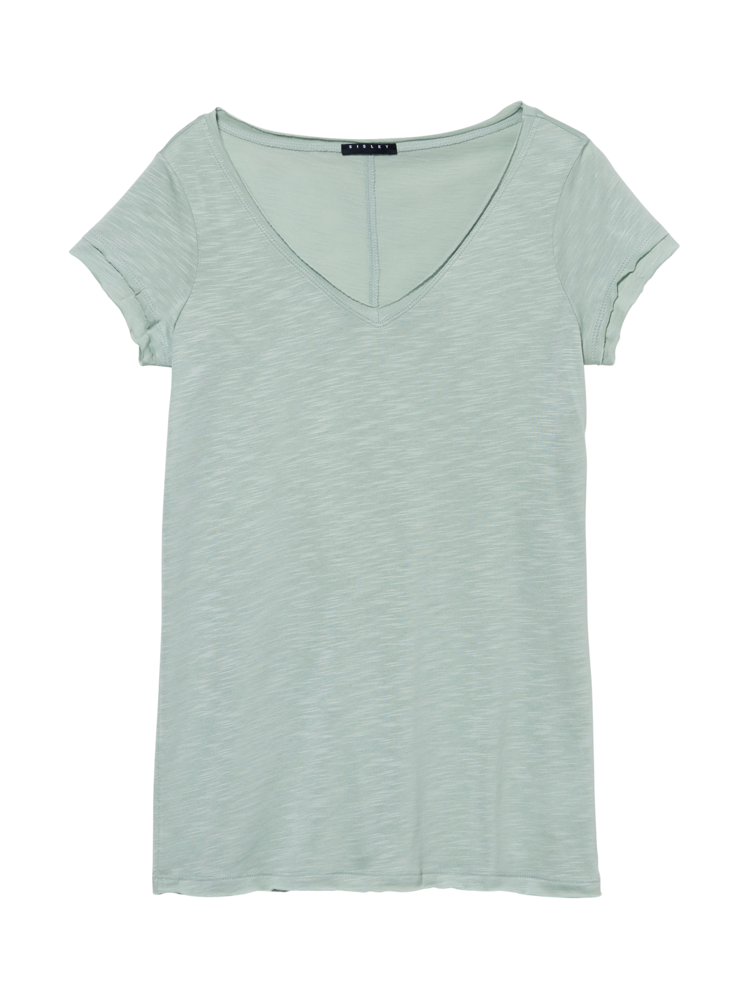 Product image 5 of 5, which shows SISLEY Cotton Blend V-Neck T-Shirt, Light Green, XS