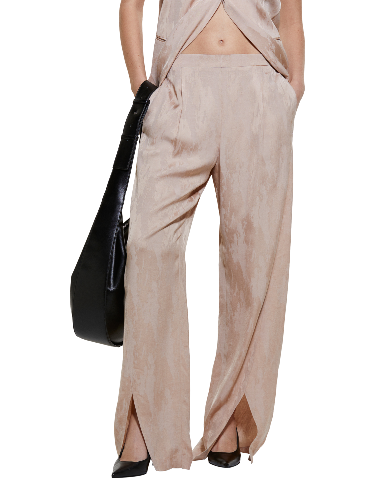 Product image 1 of 5, which shows SISLEY Slits Linen Blend Wide Leg Trousers, Cream, 12