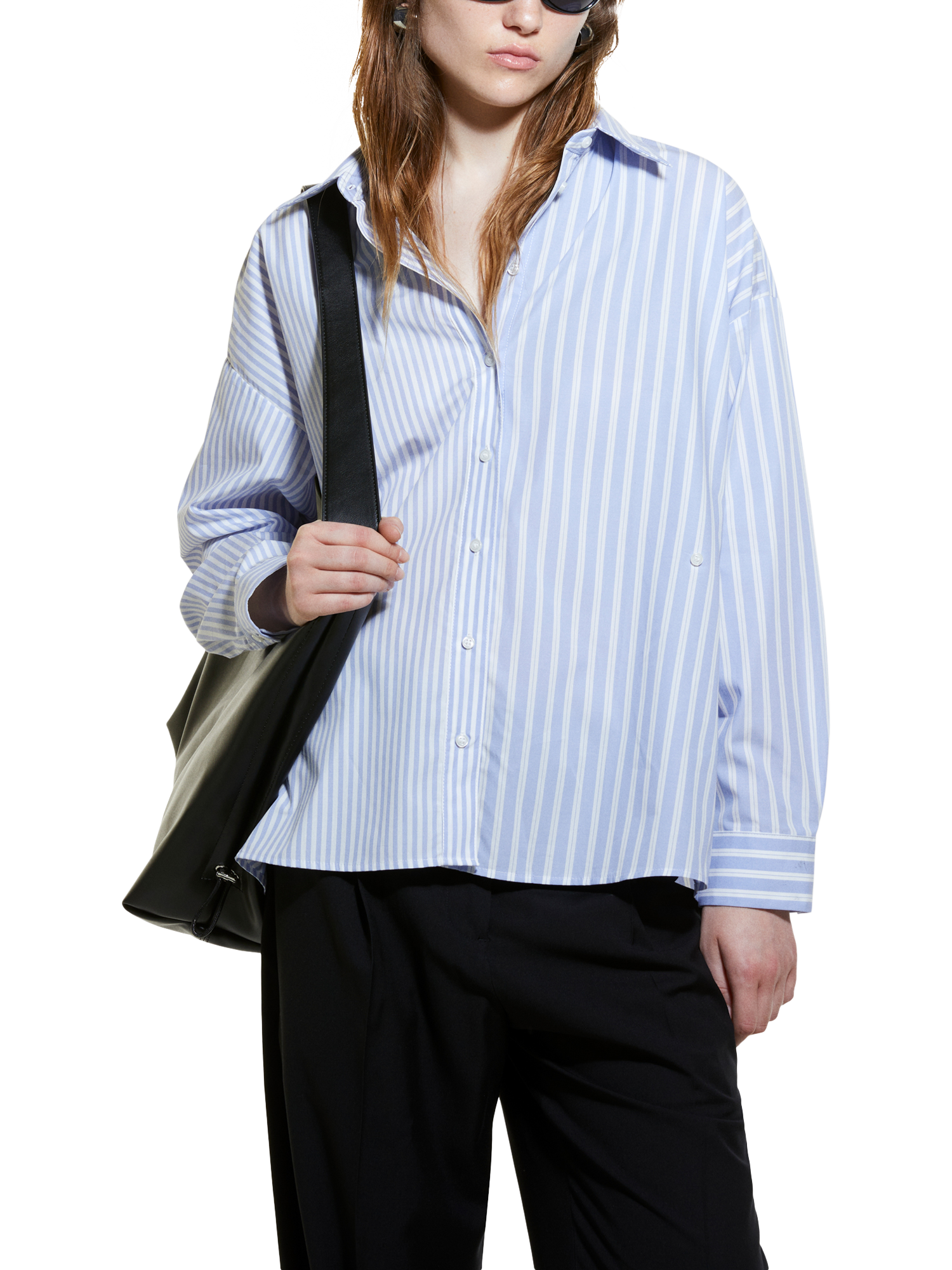 SISLEY Oversized Striped Shirt, Blue/White