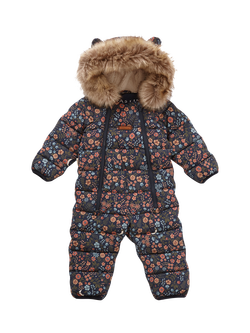 Toastie Kids' Quilted Fur Trim Onesie Snowsuit, Floral Nightscape