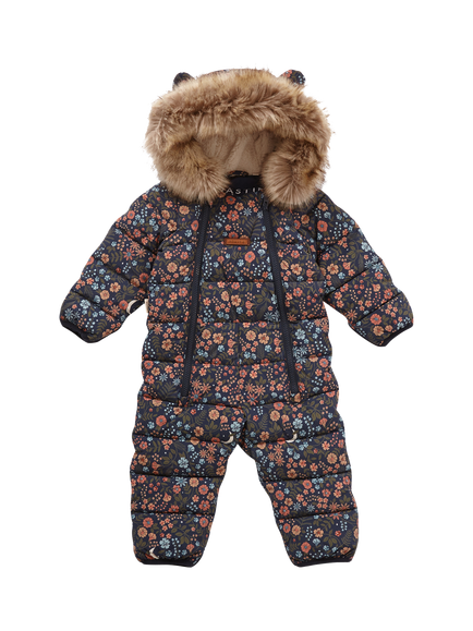 Toastie Kids' Quilted Fur Trim Onesie Snowsuit, Floral Nightscape