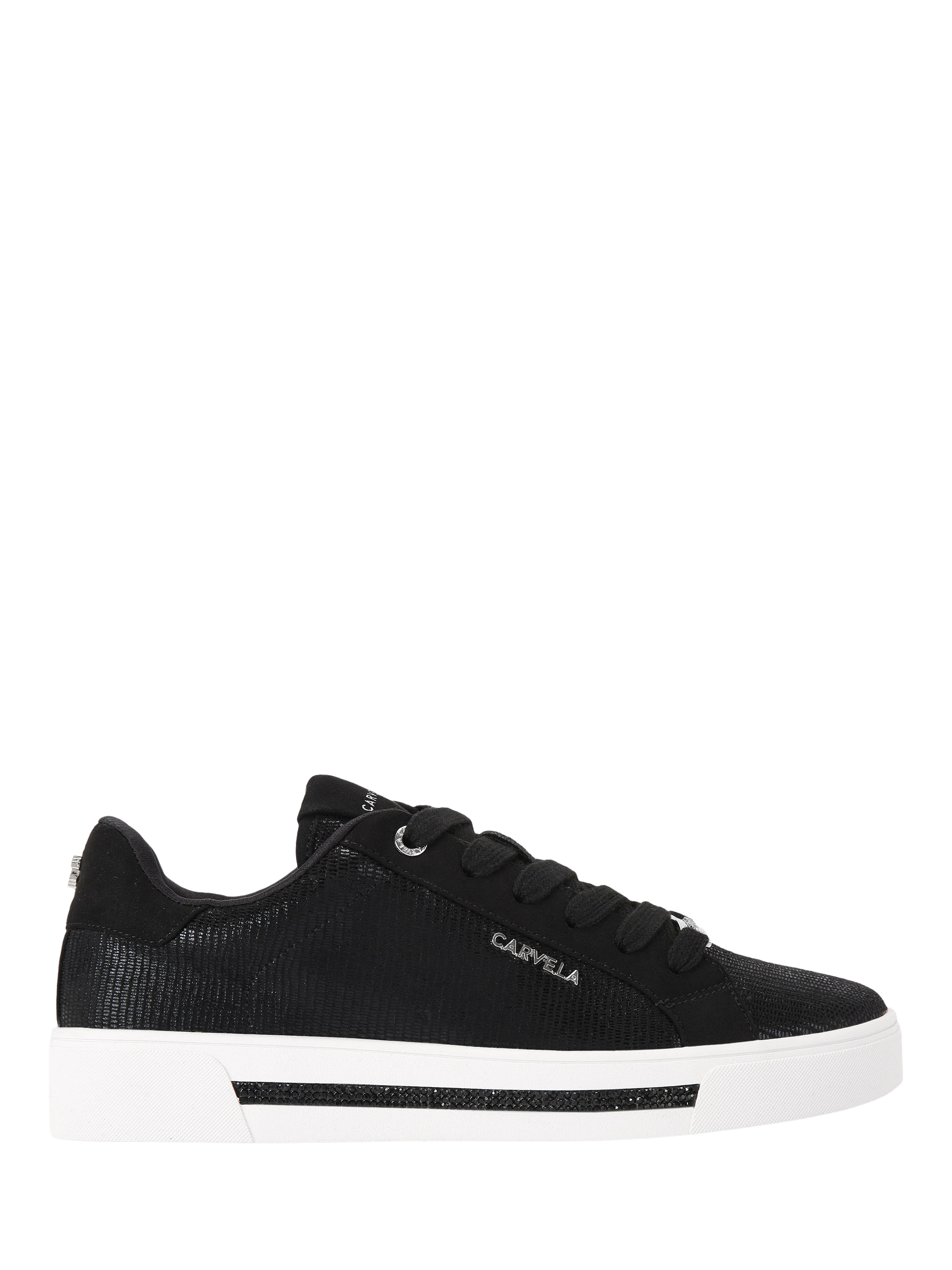 Carvela Diamond Snake Effect Embellished Leather Trainers, Black