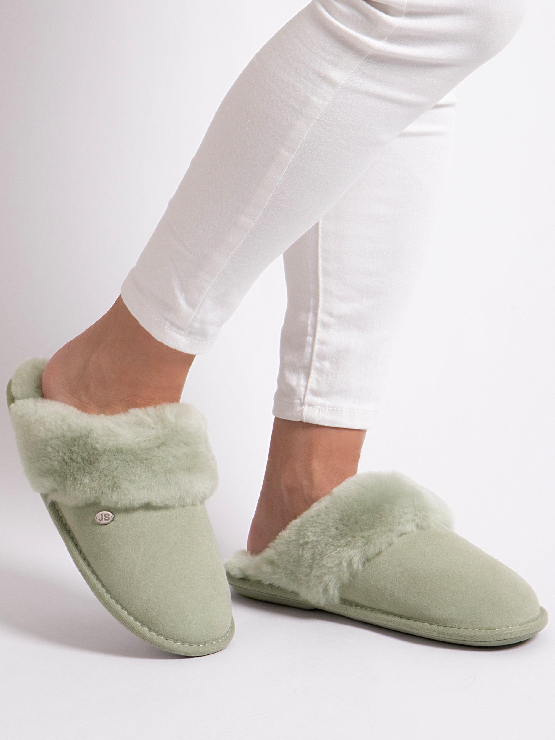 Product image 1 of 6, which shows Just Sheepskin Duchess Sheepskin Mule Slippers, Sage, 4