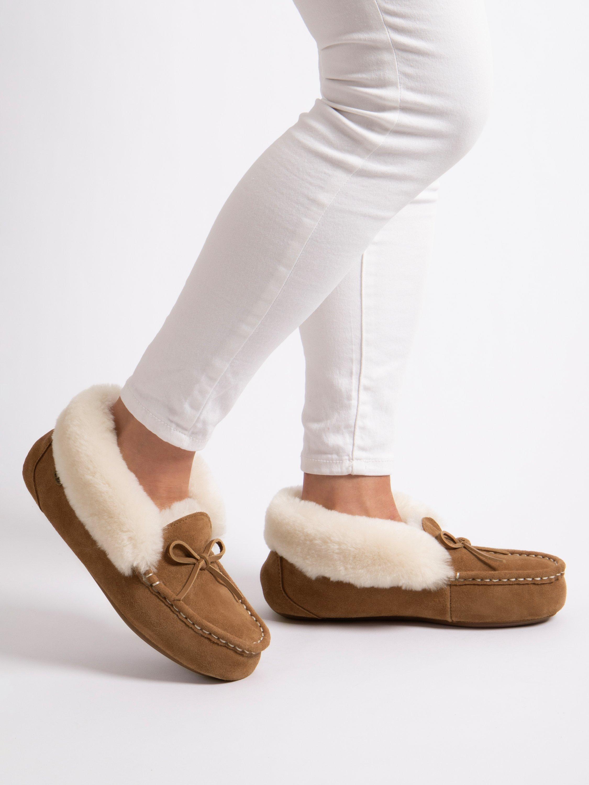 Product image 2 of 6, which shows Just Sheepskin Francesca Sheepskin Moccasin Slippers, Chestnut, 4