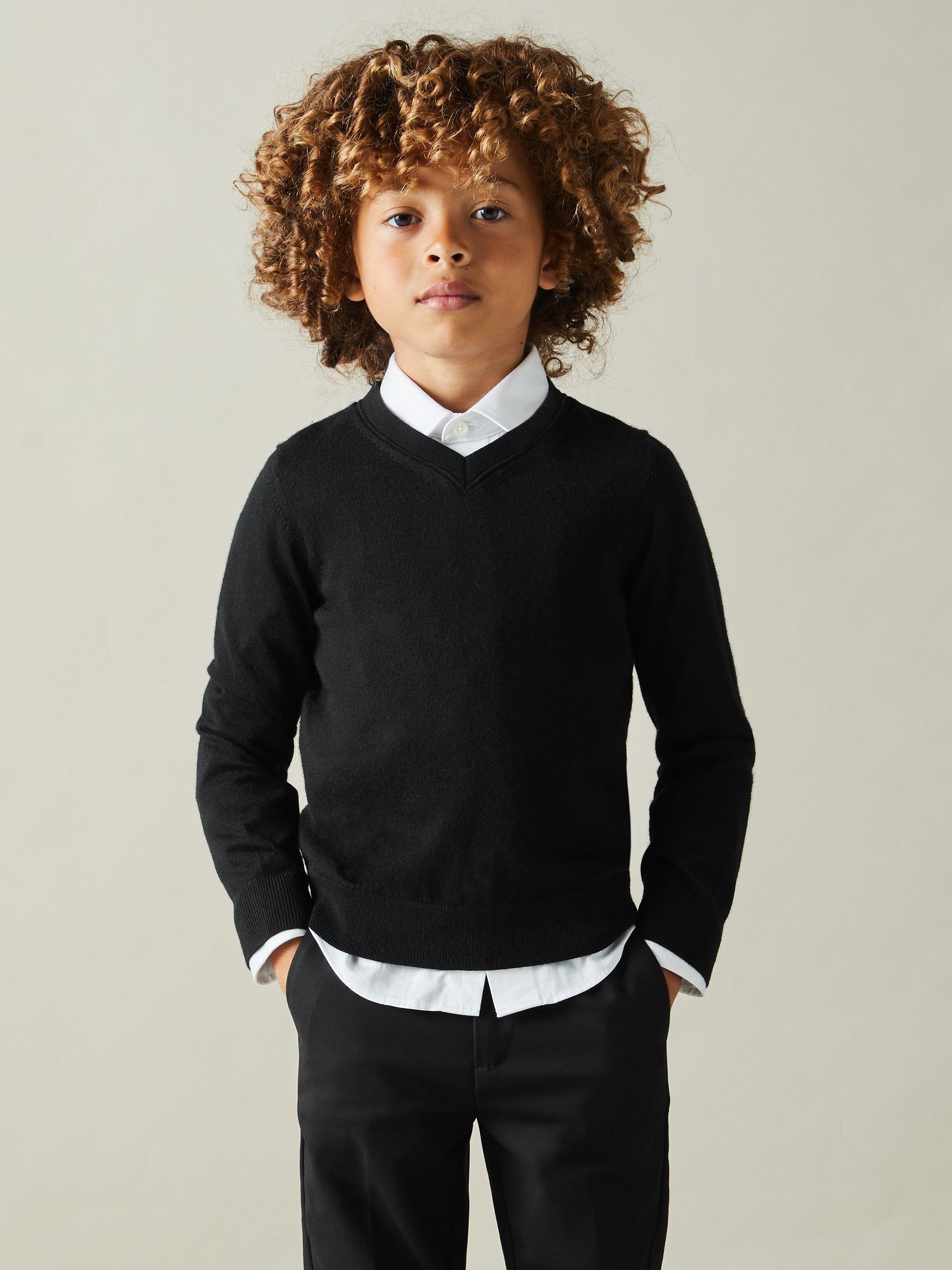 Product image 3 of 4, which shows Reiss Kids' Earl Wool Jumper, Black, 4-5 years