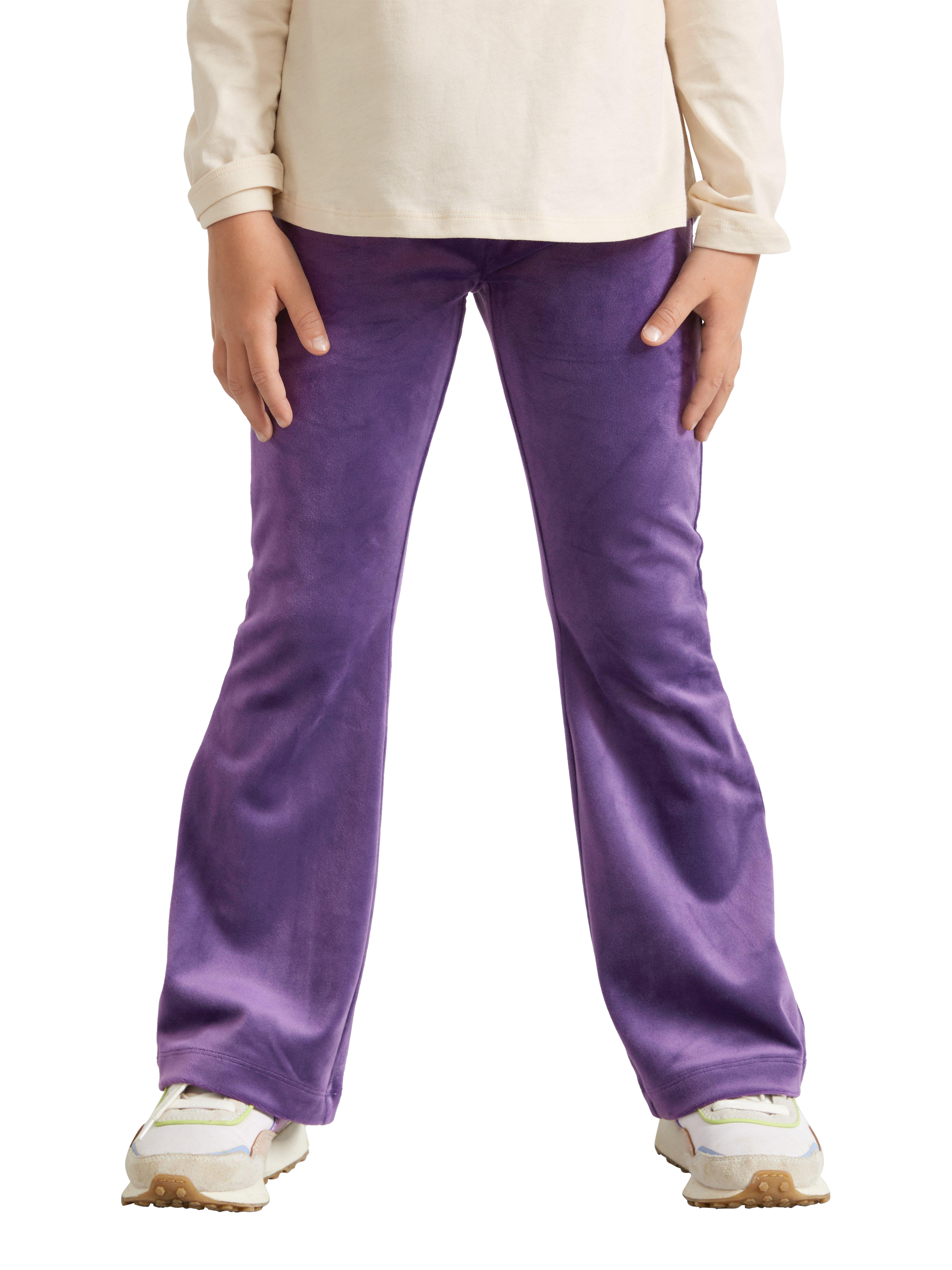Product image 1 of 6, which shows Lindex Kids' Velour Flare Leggings, Dark Lilac, 4-5 years