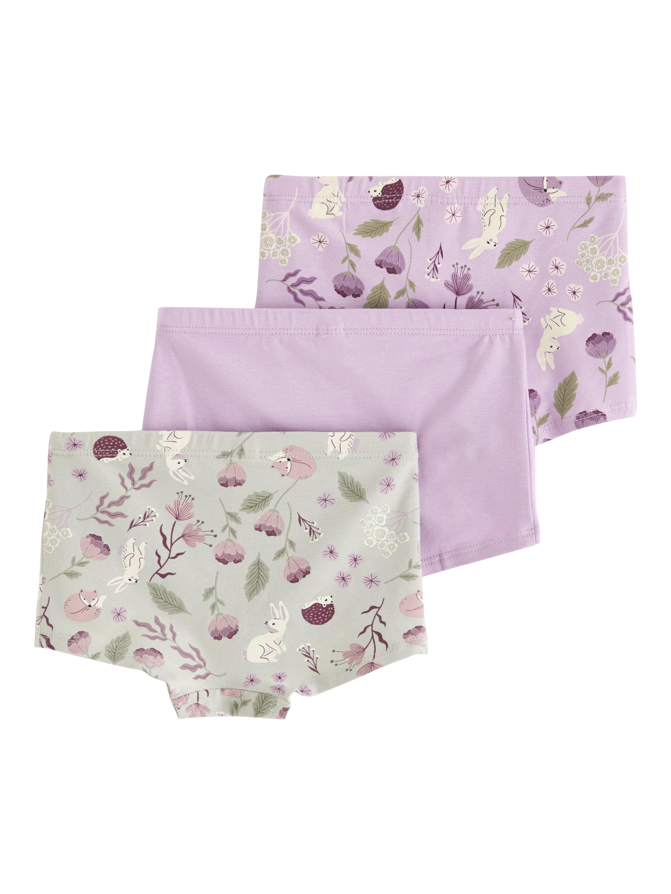 Product image 2 of 3, which shows Lindex Kids' Woodland Animal Shortie Briefs, Pack of 3, Light Lilac, 2-4 years