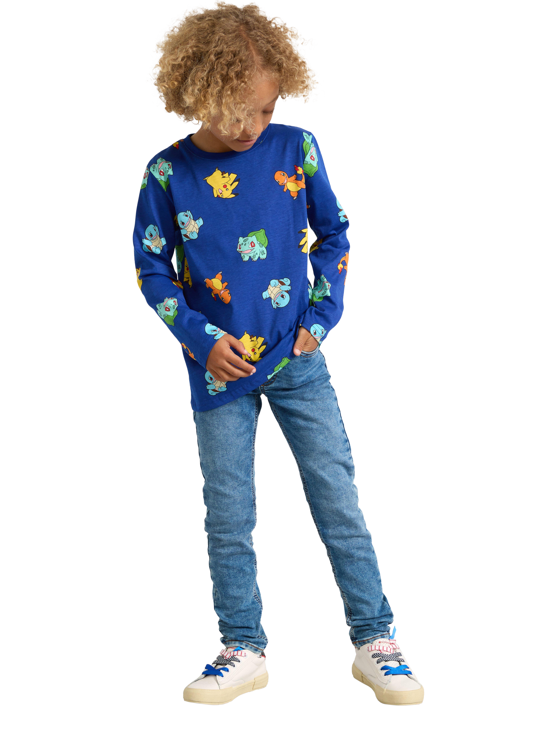 Product image 3 of 6, which shows Lindesx Kids' Organic Cotton Pokemon Long Sleeve Top, Blue/Multi, 3-4 years