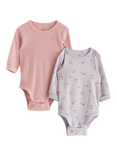 Lindex Baby Long Sleeve Bodysuit, Pack of 2, Pink/Lilac