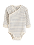 Lindex Baby Striped Organic Cotton Mix Wrap Bodysuit, Ecru