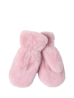 Lindex Kids' Faux Fur Mittens, Dusty Pink, Dusty Pink