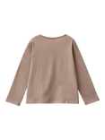 Benetton Long Sleeve Textured Tulle Cat Cotton T-Shirt, Taupe