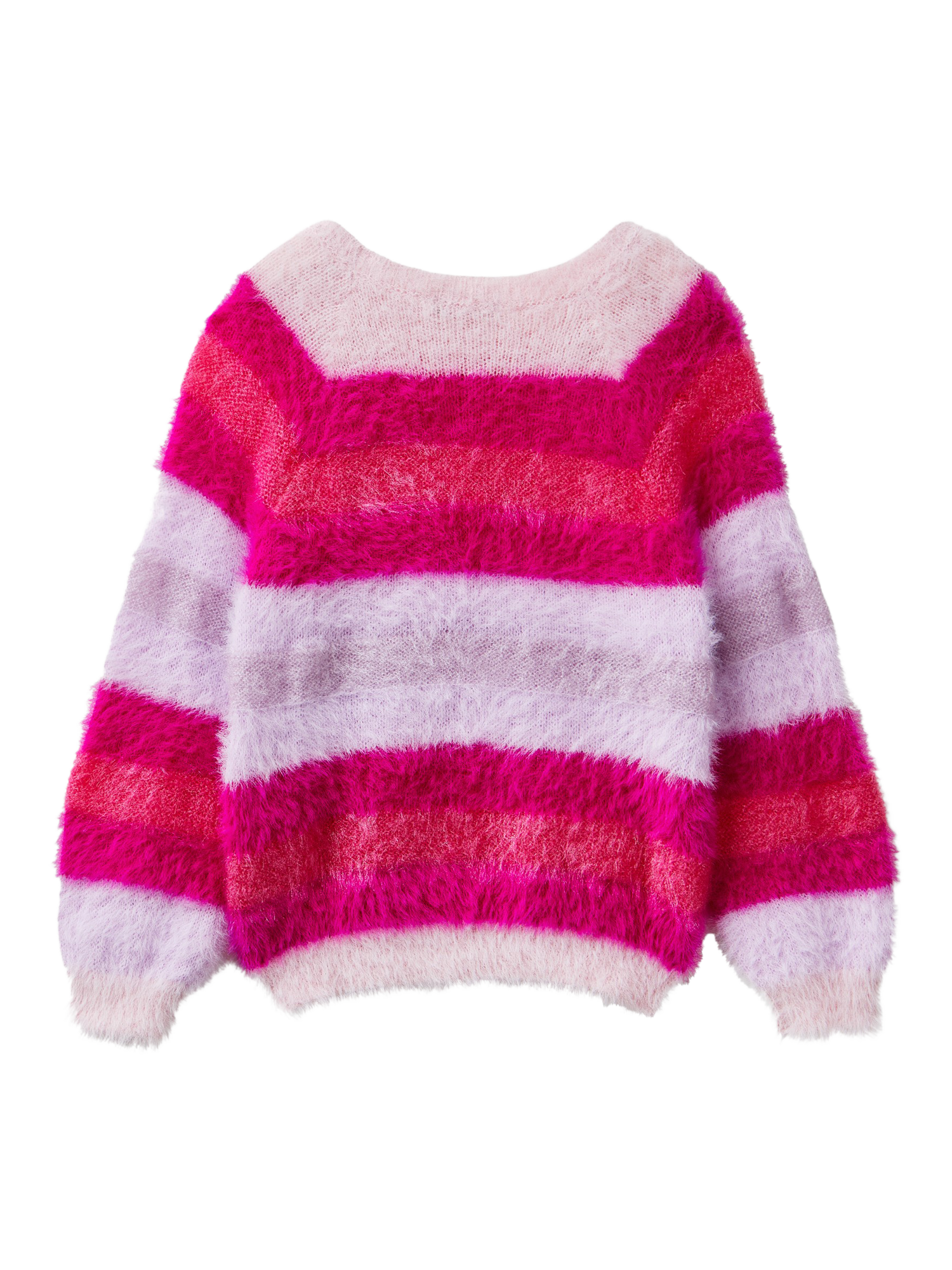 Product image 2 of 3, which shows Benetton Kids' Fluffy Stripe Jumper, Pink/Multi, 3-4 years