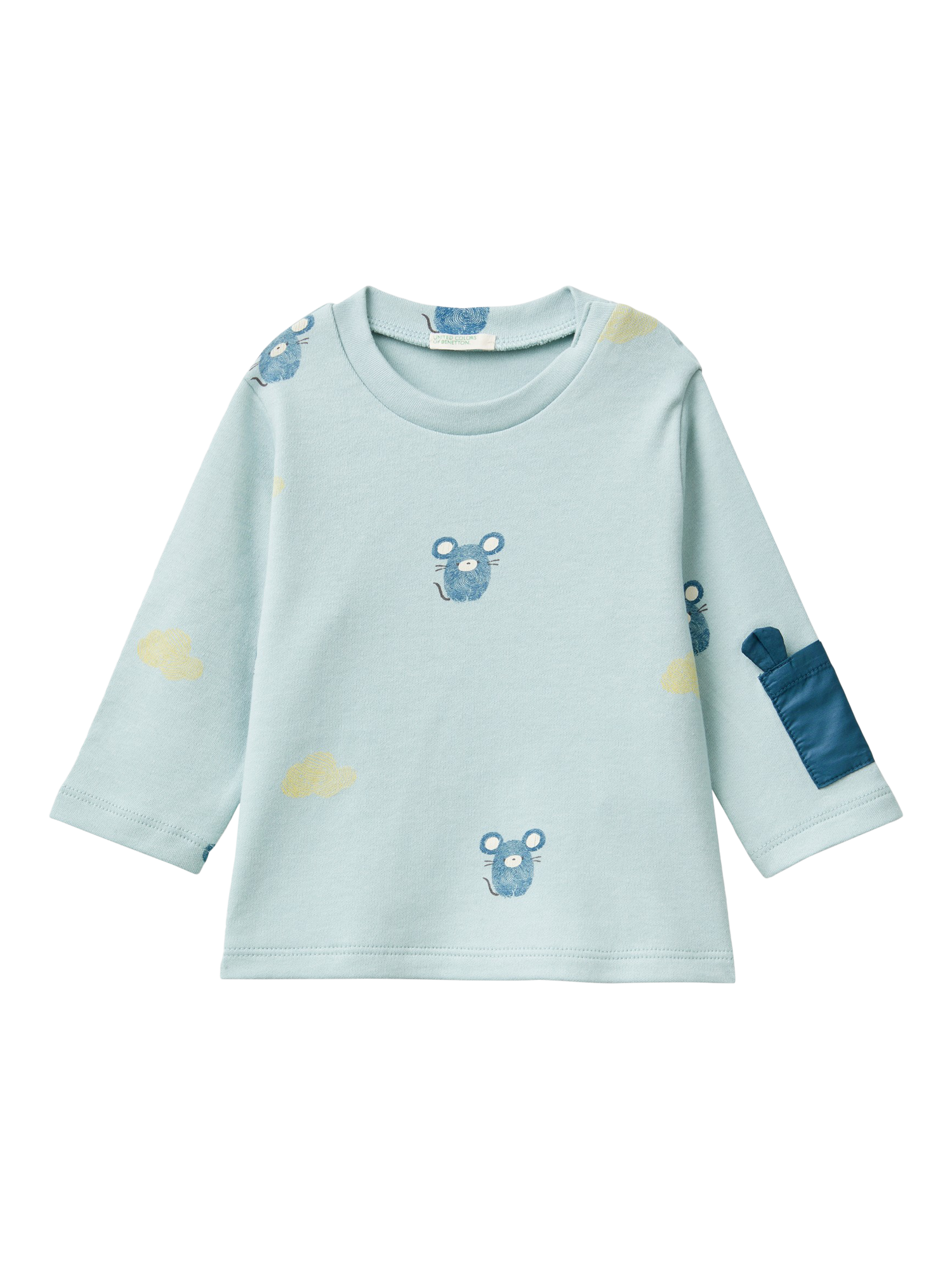 Benetton Baby Mouse Motif Long Sleeve T-Shirt, Sky Blue