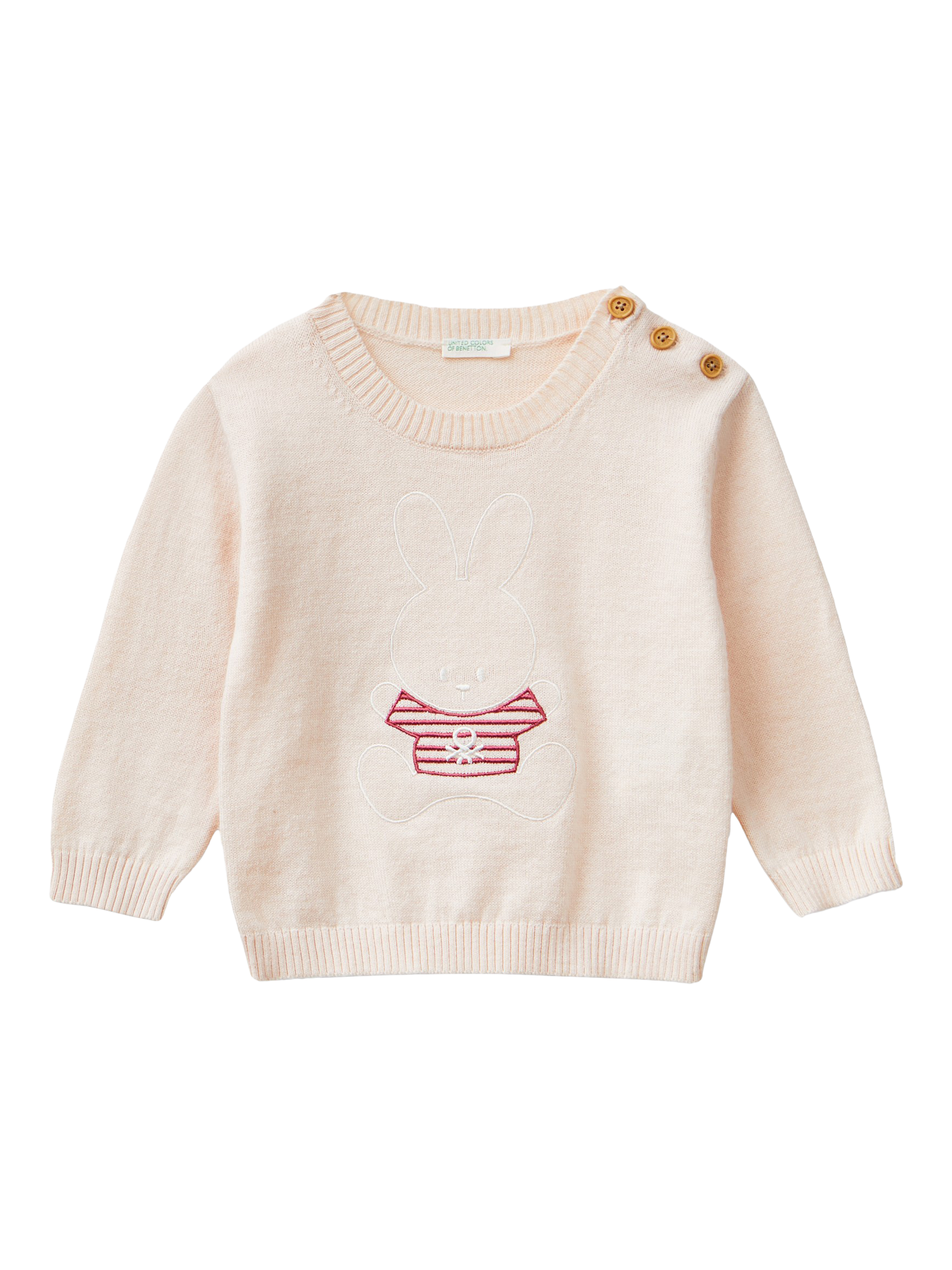 Benetton Baby Bunny Motif Jersey Jumper, Light Powder