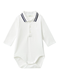 Benetton Baby Collar Button Placket Bodysuit, Offwhite