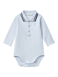 Benetton Baby Collar Button Placket Bodysuit, Light Blue Powder