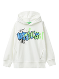 Benetton Kids' Graphic Print Hoodie, Off White