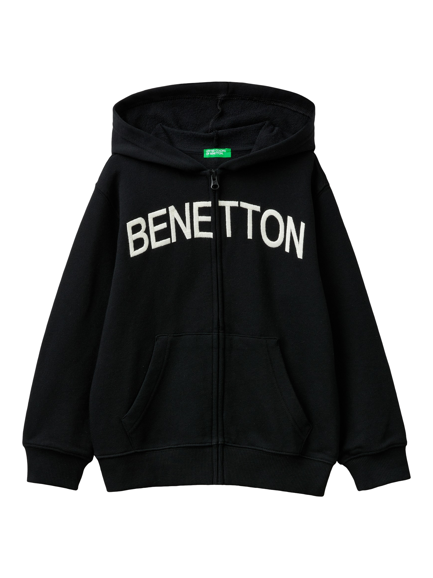 Benetton Kids Logo Zipped Hoodie Black
