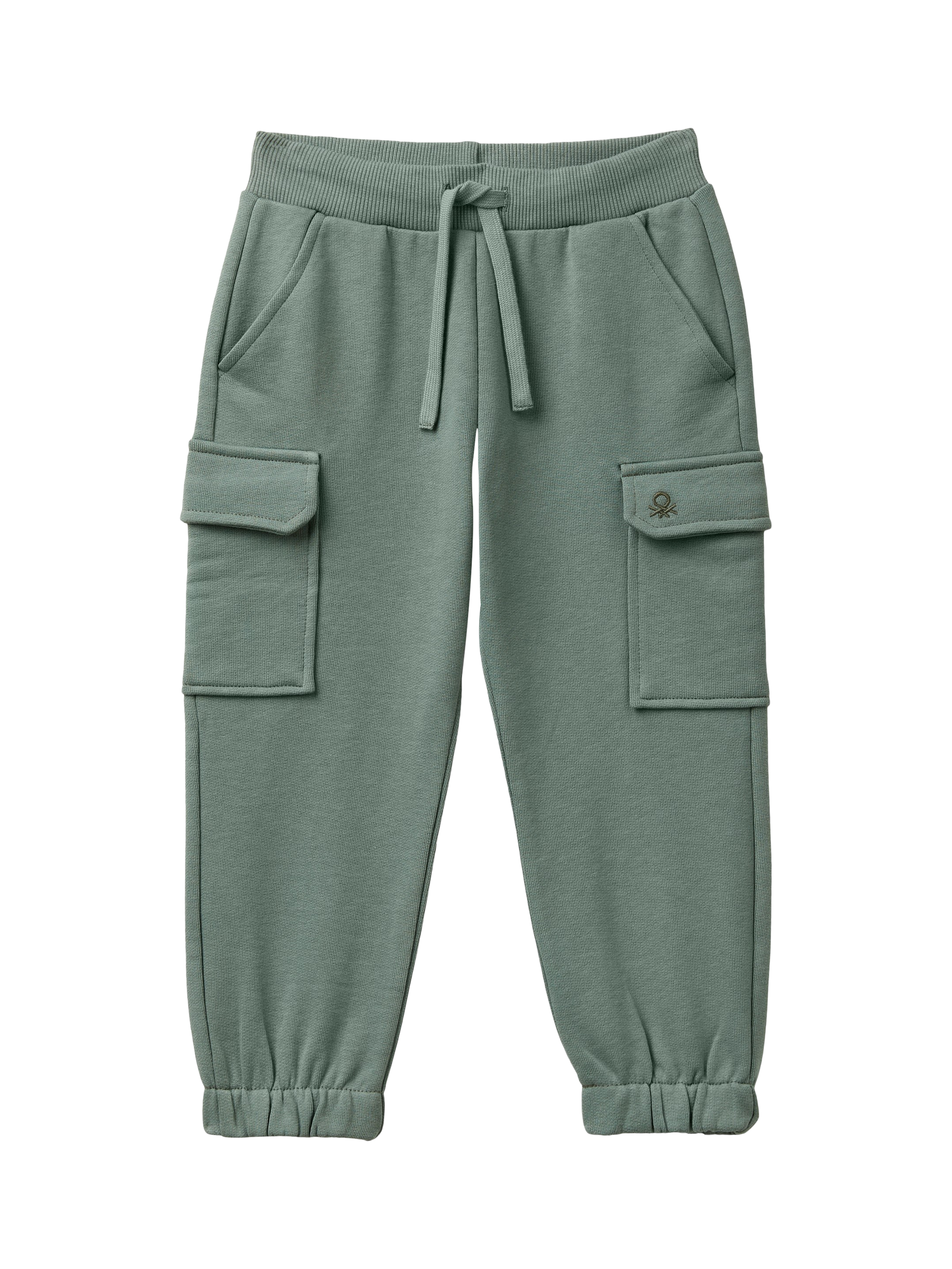 Benetton Kids' Drawstring Fleece Cargo Joggers, Sage Green