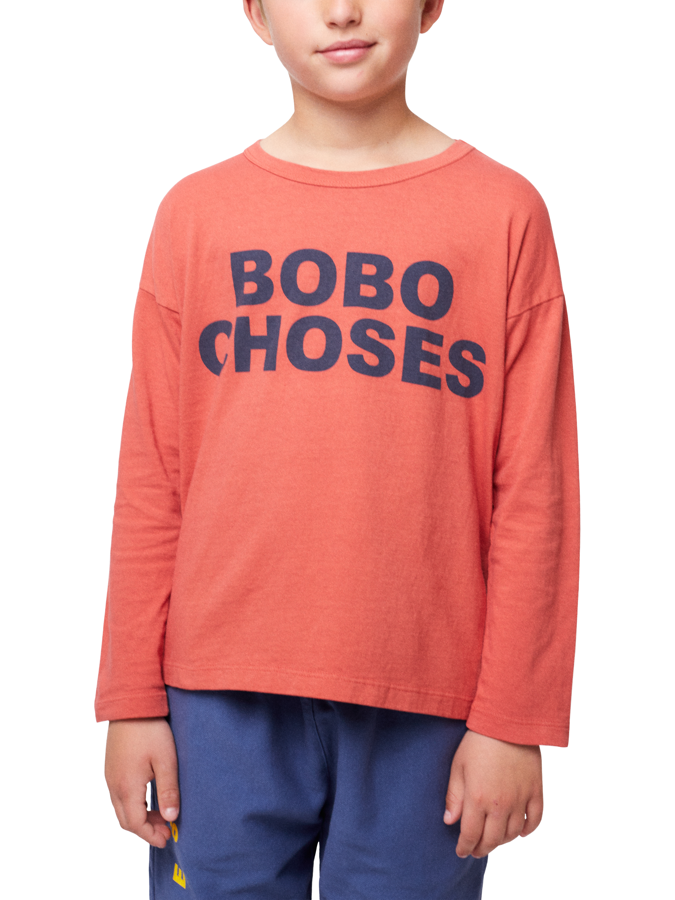 Product image 1 of 6, which shows Bobo Choses Kids' Cotton Logo Long Sleeve Top, Red, 6-7 years