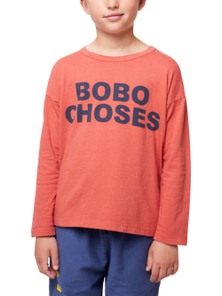 Bobo Choses Kids' Cotton Logo Long Sleeve Top, Red, Red