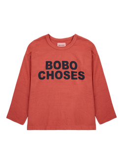 Bobo Choses Kids' Cotton Logo Long Sleeve Top, Red - view 2, Red
