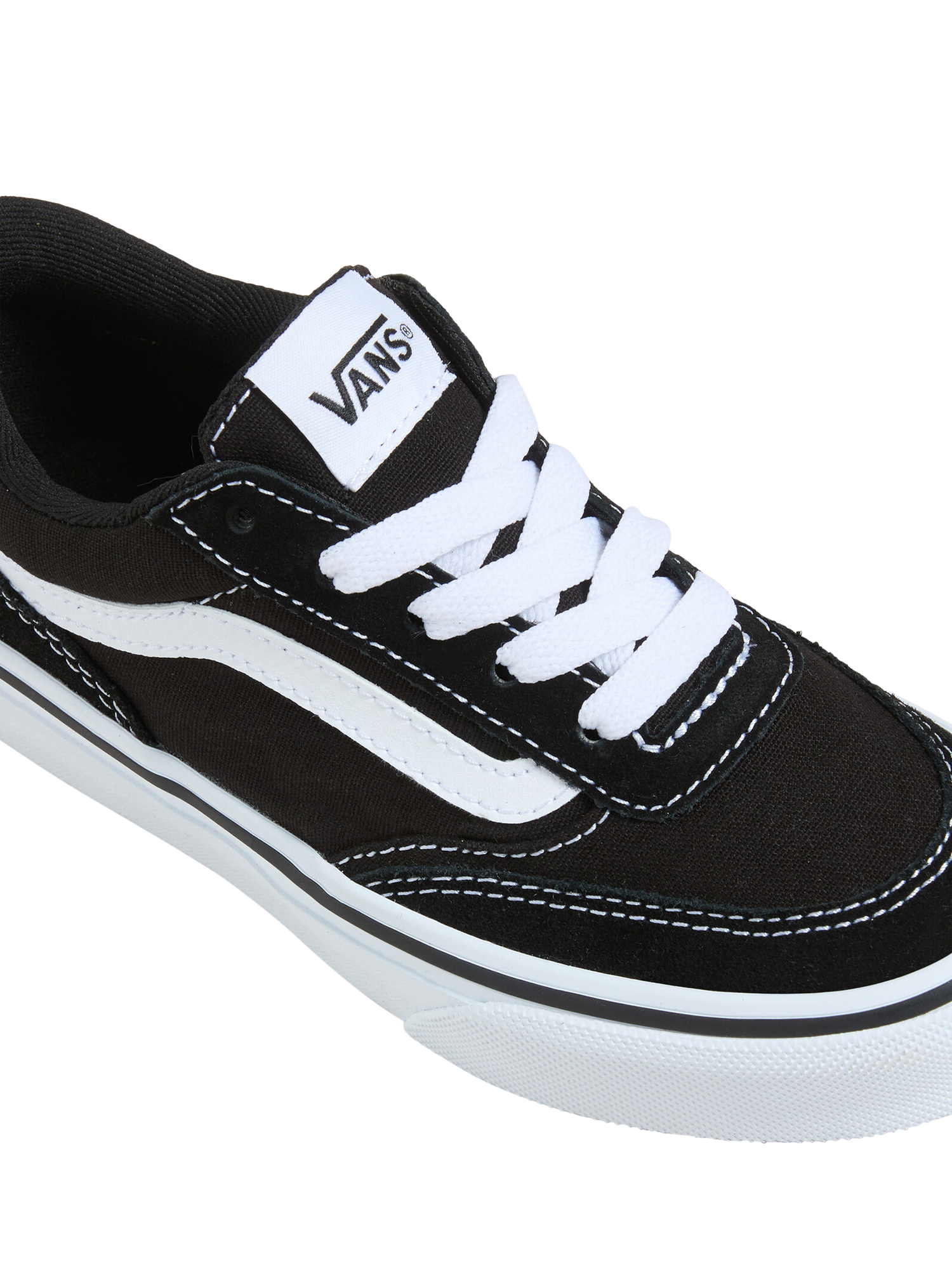 Product image 3 of 4, which shows Vans Kids' Brooklyn Lace Up Trainers, Black/White, 10 Jnr